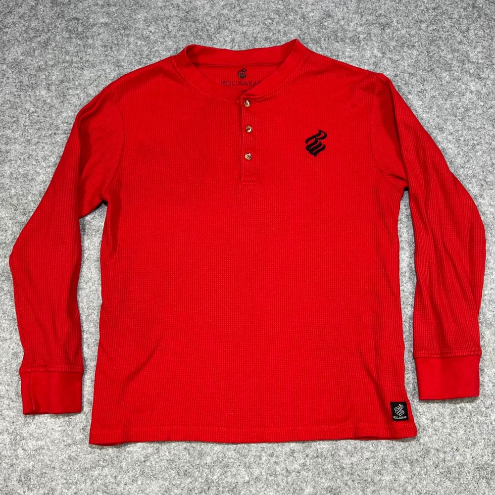 Rocawear Mens Red Long Sleeve Thermal Henley Shirt Size Large